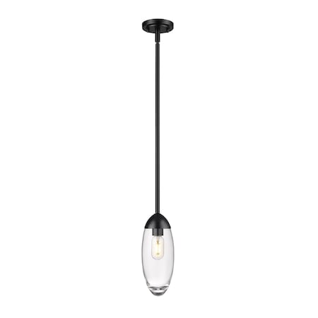 Z-Lite Arden Pendant, 1-Light, 4.5 In.W x 11.5 In.H, Matte Black/Clear 651P-ROD-MB